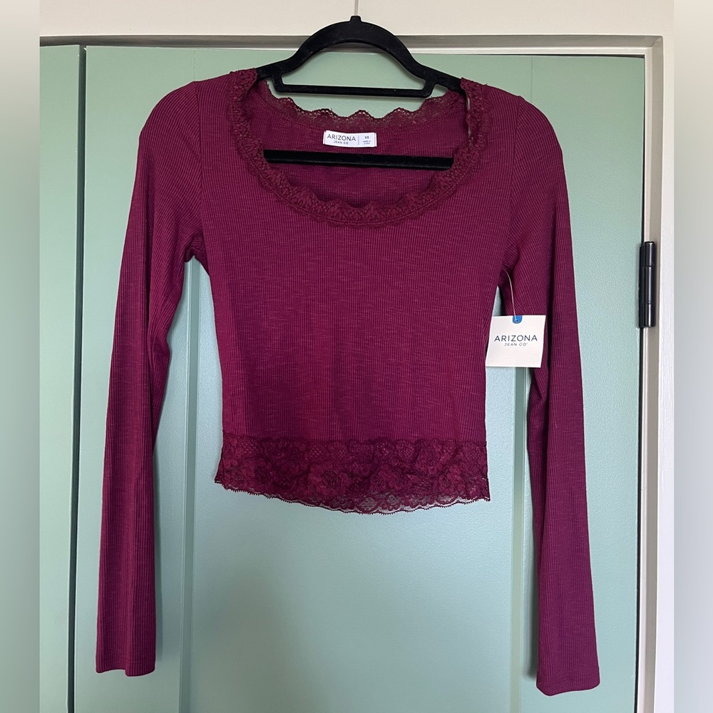 Arizona Maroon Scoop Neck Long Sleeve Shirt